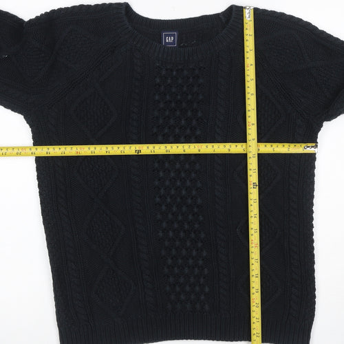 GAP Women Black M Cable Knit Cotton Crew Neck Pullover Jumper