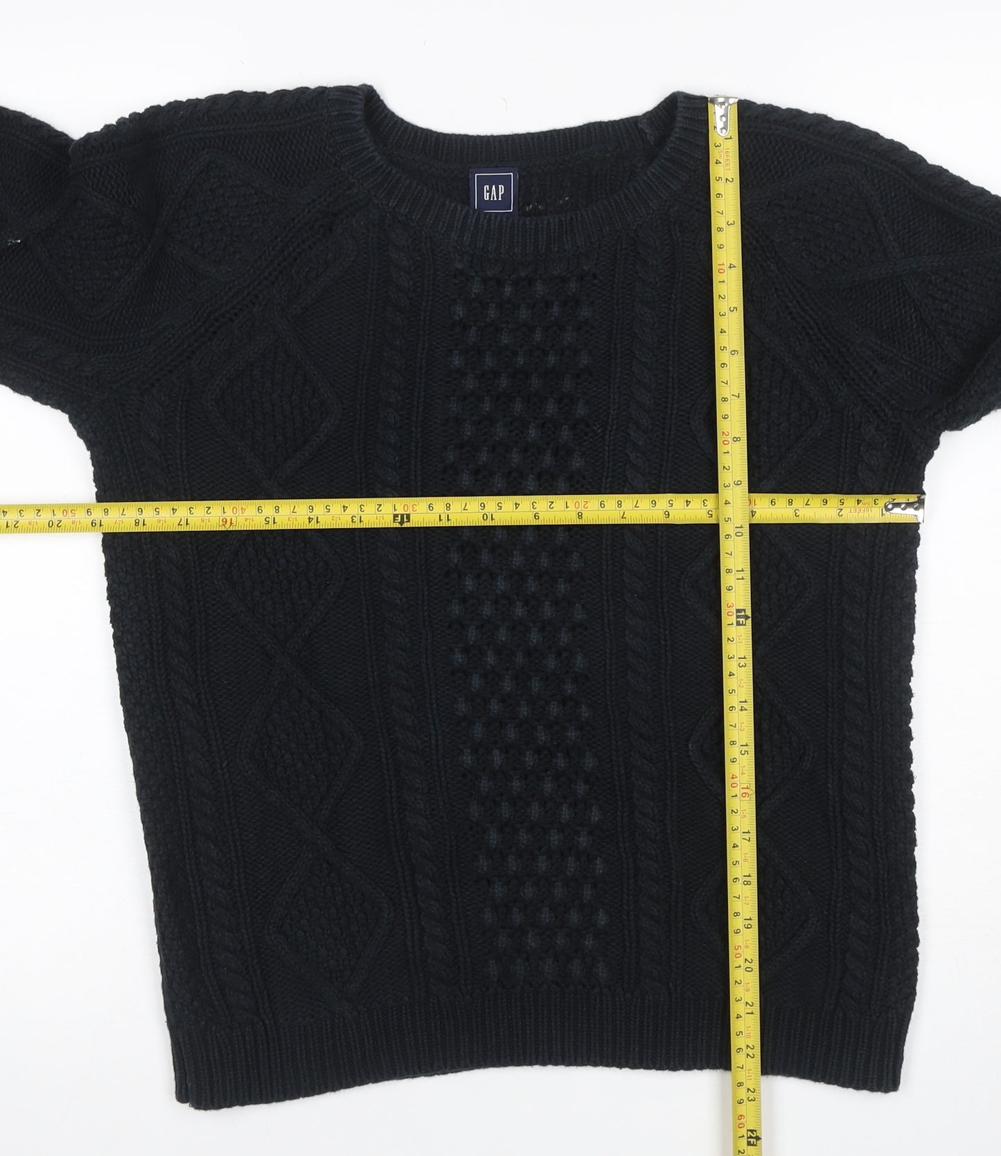 GAP Women Black M Cable Knit Cotton Crew Neck Pullover Jumper