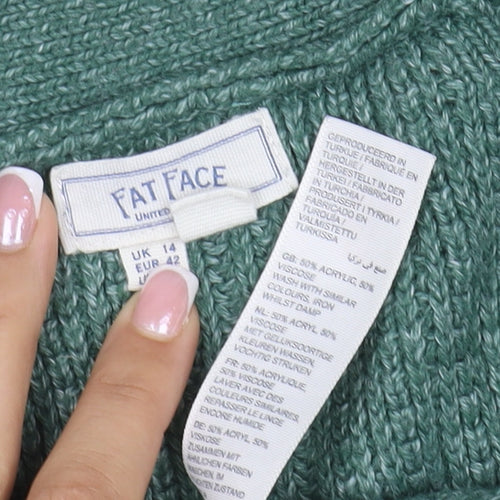 Fat Face Women’s Green UK 14 Open Knit V-Neck Pocket Cardigan