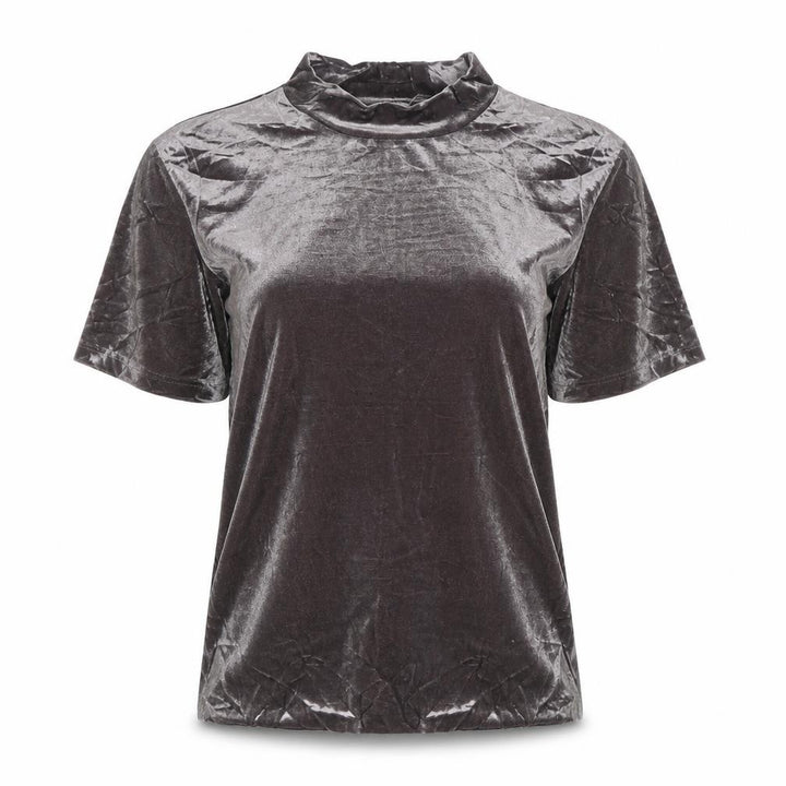 Zara Women Grey Velvet High Neck Short Sleeve T-Shirt Size M