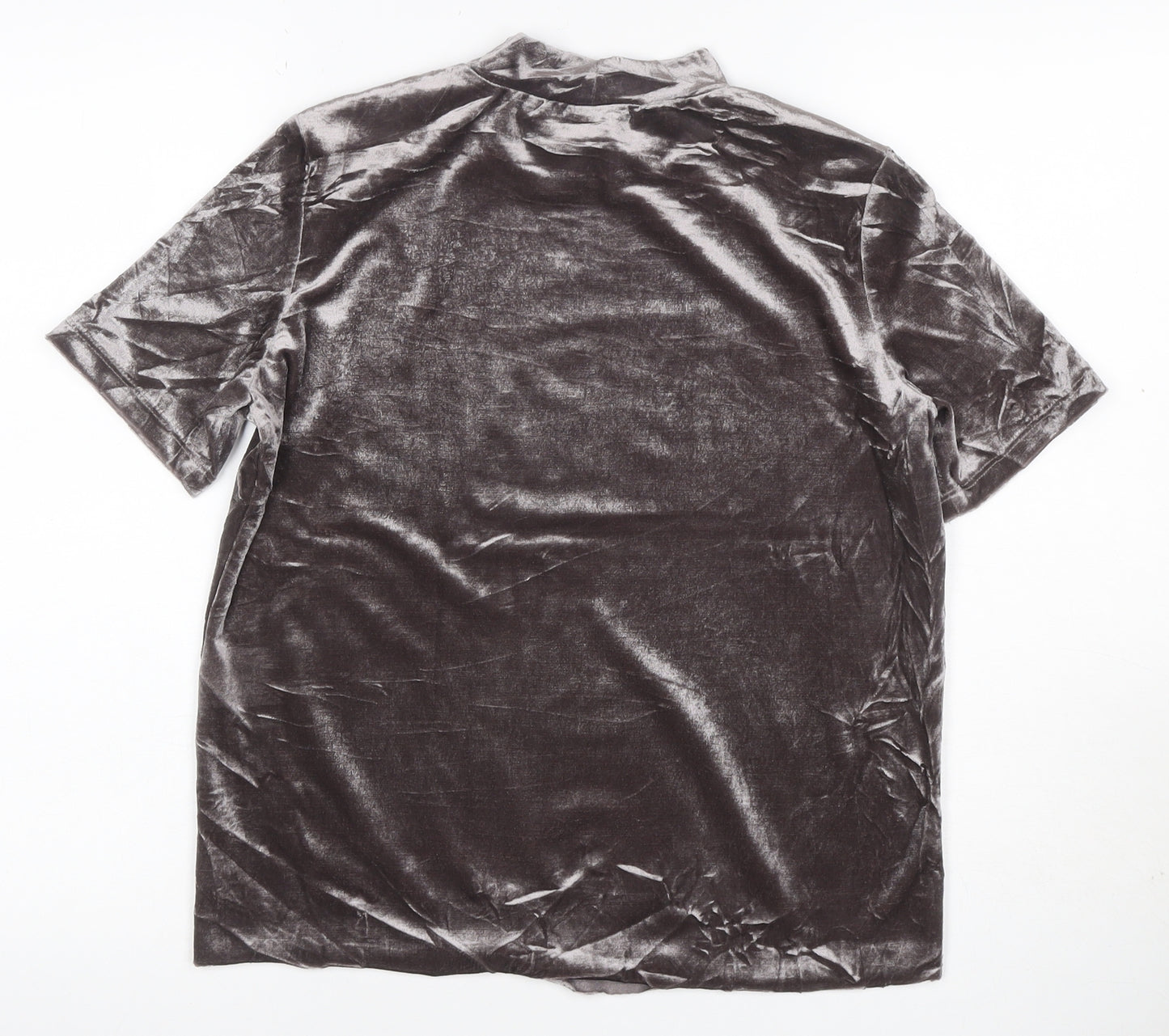 Zara Women Grey Velvet High Neck Short Sleeve T-Shirt Size M