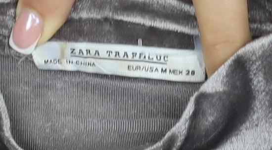 Zara Women Grey Velvet High Neck Short Sleeve T-Shirt Size M