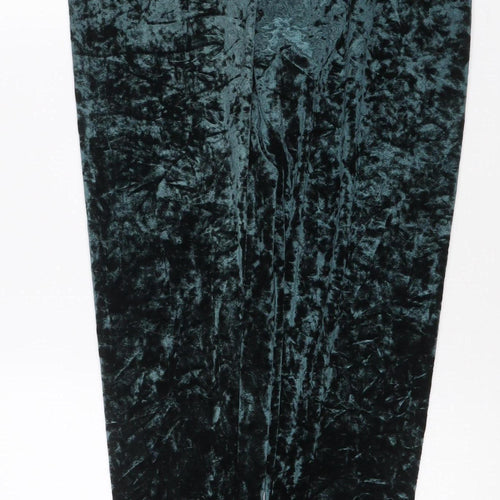 Marks & Spencer Women Green Velvet Leggings Size 16 Stretch Party Trousers