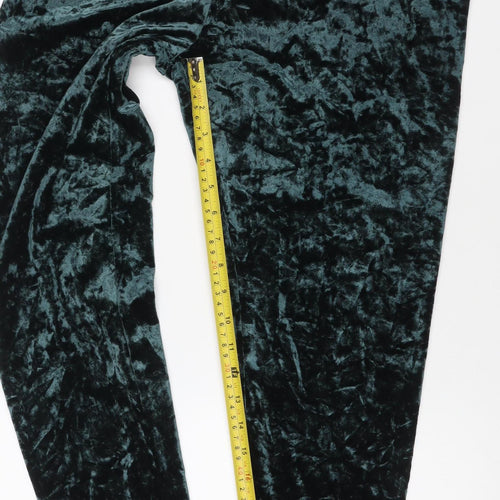 Marks & Spencer Women Green Velvet Leggings Size 16 Stretch Party Trousers