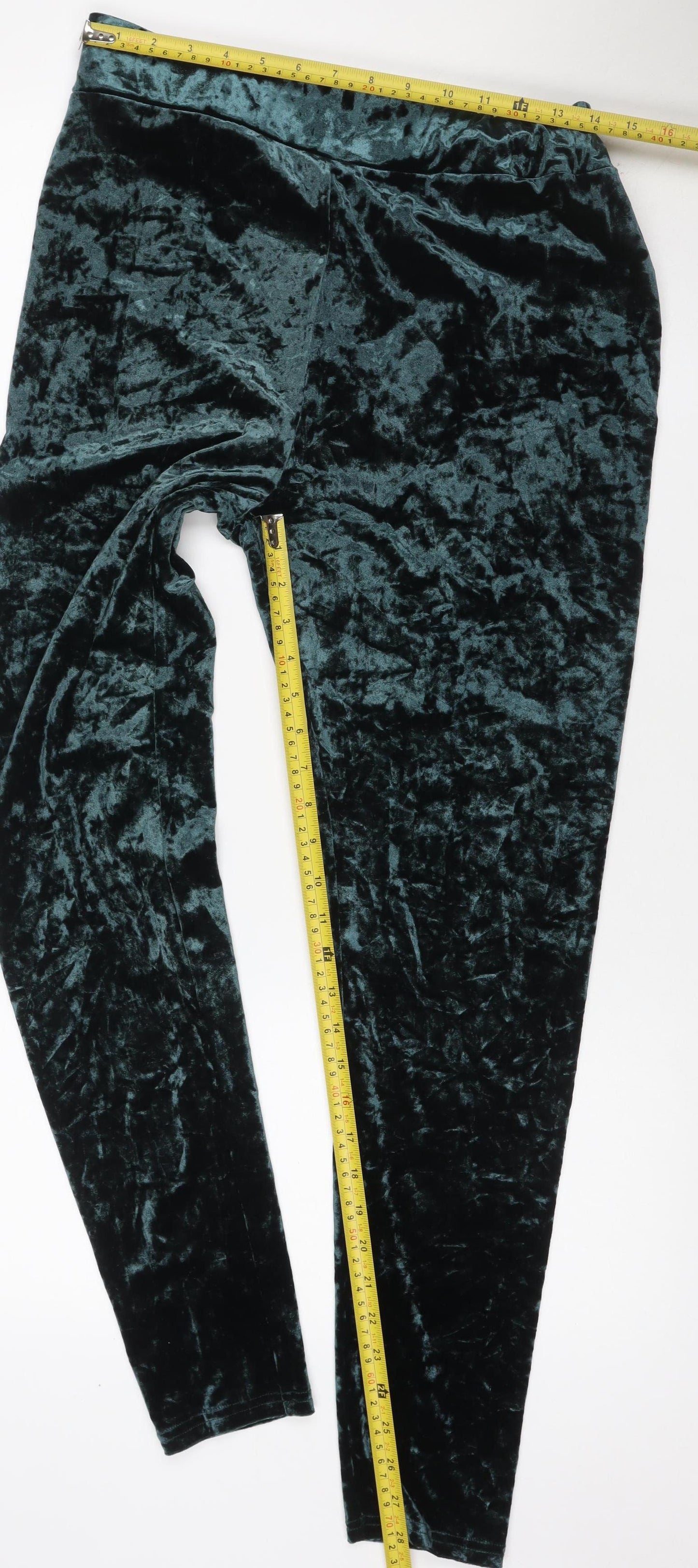 Marks & Spencer Women Green Velvet Leggings Size 16 Stretch Party Trousers