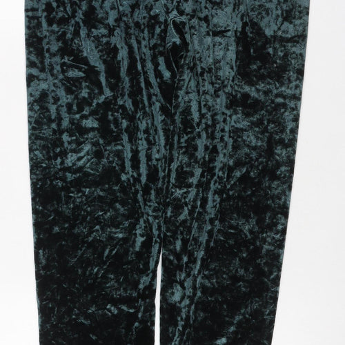 Marks & Spencer Women Green Velvet Leggings Size 16 Stretch Party Trousers