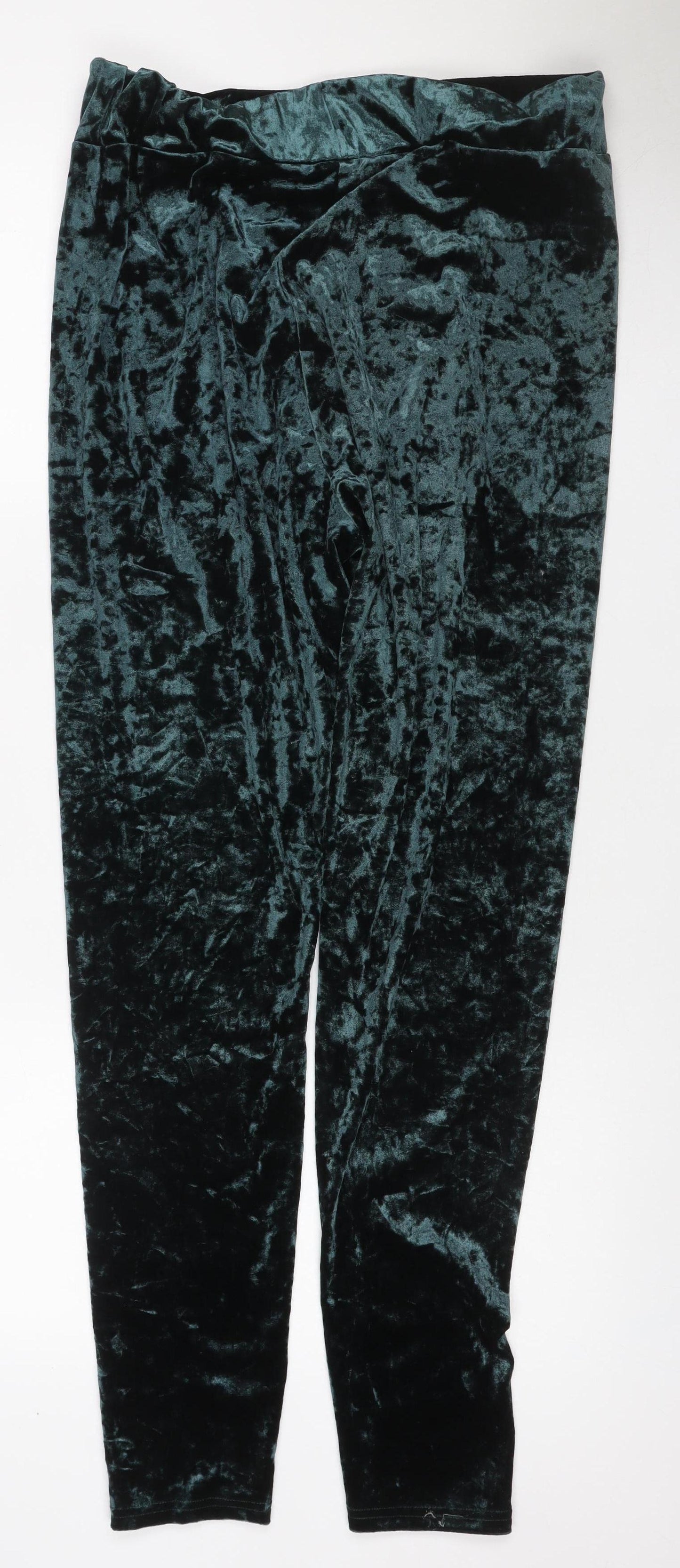Marks & Spencer Women Green Velvet Leggings Size 16 Stretch Party Trousers
