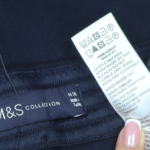 M&S Women’s Blue Size 14 Wide Leg Stretch Smart Trousers
