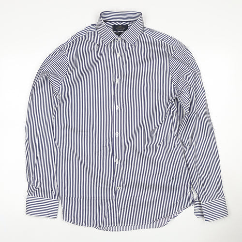 M&S Sartorial Men Blue Stripe Slim Fit Cotton Shirt 15 Long Sleeve