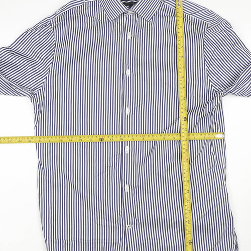 M&S Sartorial Men Blue Stripe Slim Fit Cotton Shirt 15 Long Sleeve