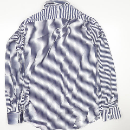 M&S Sartorial Men Blue Stripe Slim Fit Cotton Shirt 15 Long Sleeve