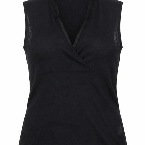 Anne Storey Women’s Black S V-Neck Ruffle Cap Sleeve Knit Wrap Top