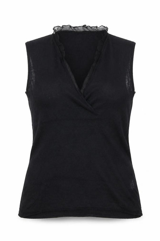Anne Storey Women’s Black S V-Neck Ruffle Cap Sleeve Knit Wrap Top