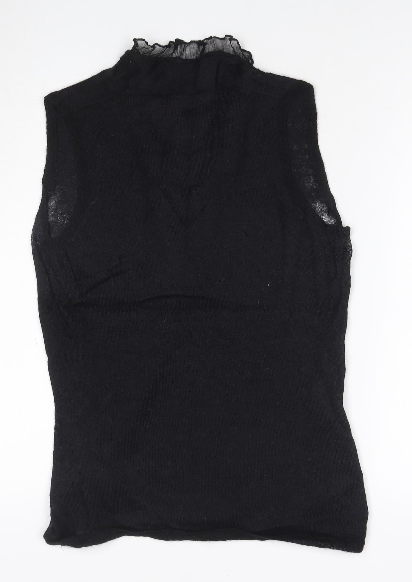 Anne Storey Women’s Black S V-Neck Ruffle Cap Sleeve Knit Wrap Top