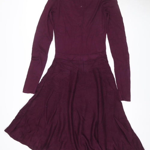 Oasis Women Purple XS Fit & Flare Knit V-Neck Long Sleeve Dress