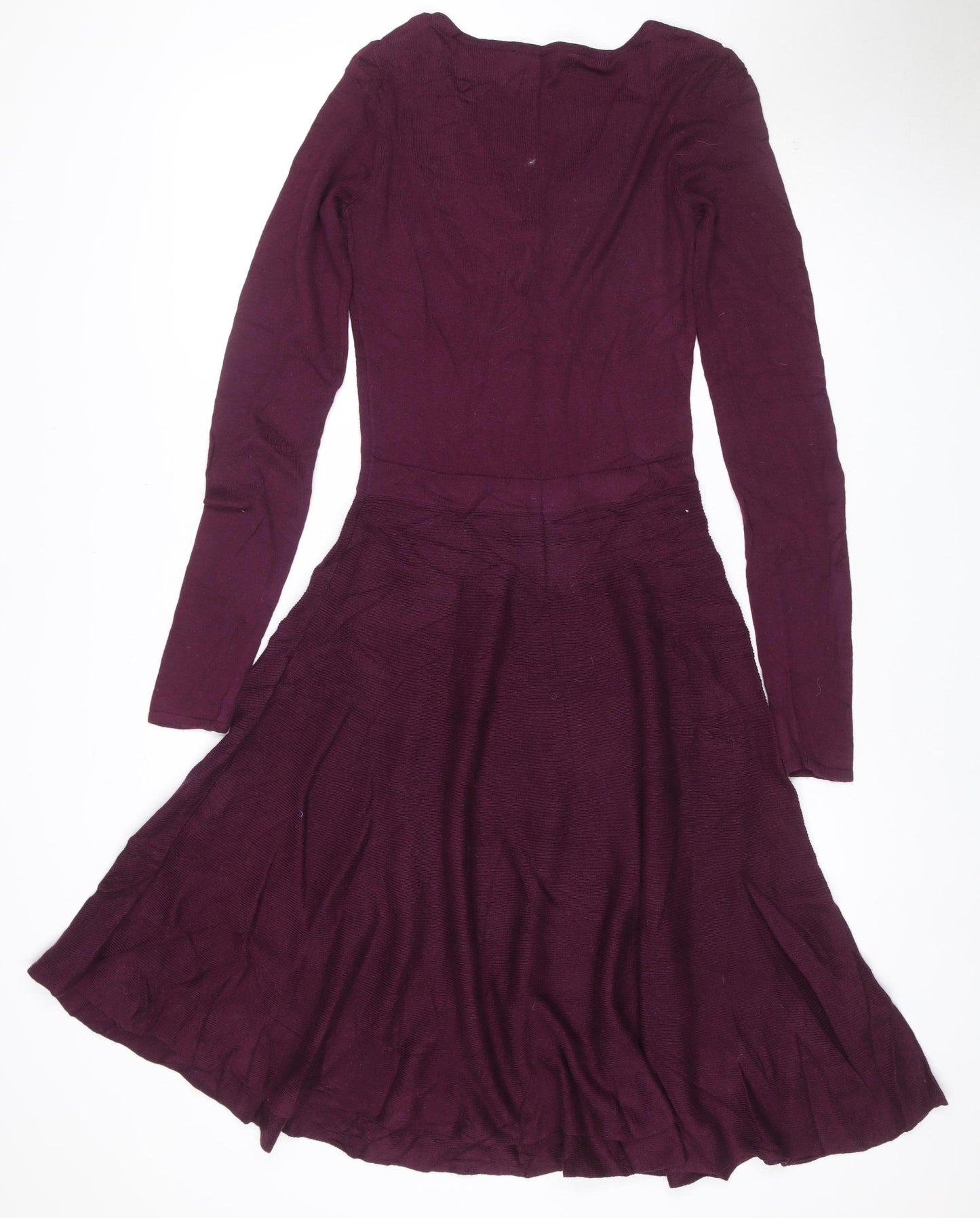 Oasis Women Purple XS Fit & Flare Knit V-Neck Long Sleeve Dress