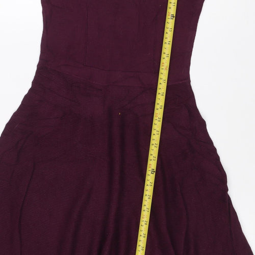 Oasis Women Purple XS Fit & Flare Knit V-Neck Long Sleeve Dress