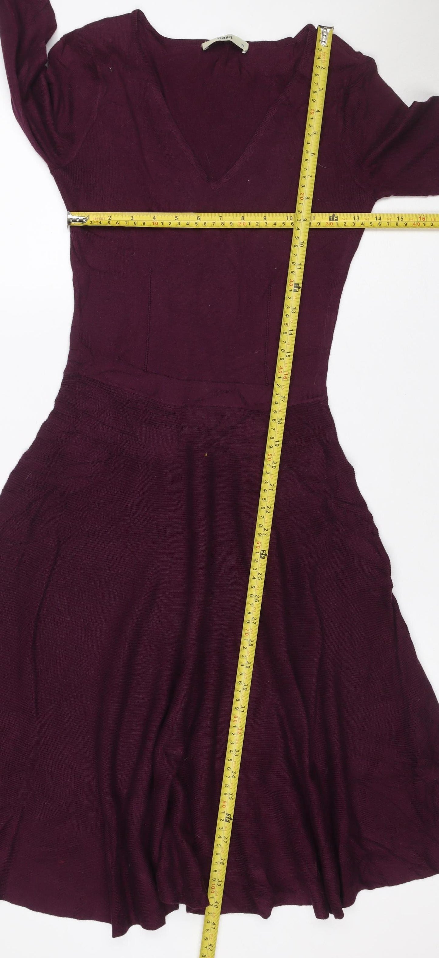 Oasis Women Purple XS Fit & Flare Knit V-Neck Long Sleeve Dress