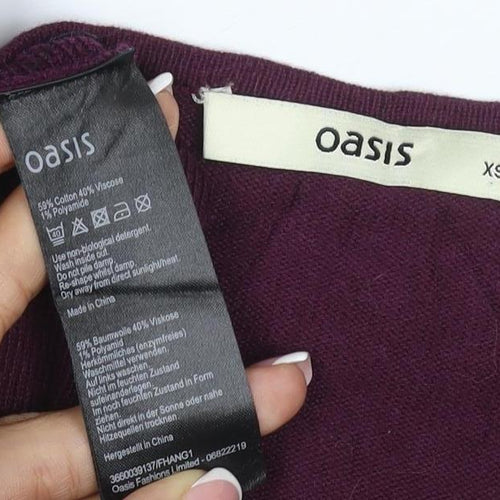 Oasis Women Purple XS Fit & Flare Knit V-Neck Long Sleeve Dress