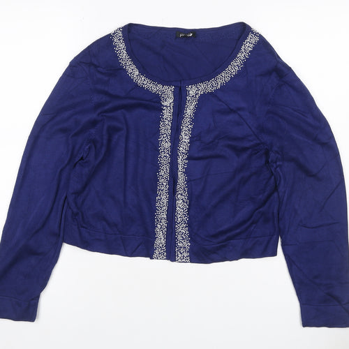 Hobbs Women’s Blue Size 16 Beaded Open Knit Cardigan Long Sleeve