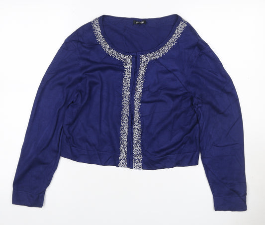 Hobbs Women’s Blue Size 16 Beaded Open Knit Cardigan Long Sleeve