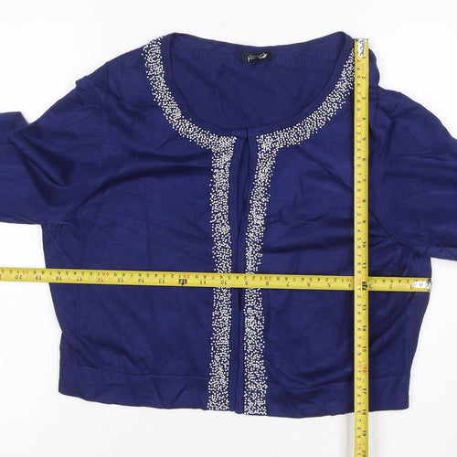 Hobbs Women’s Blue Size 16 Beaded Open Knit Cardigan Long Sleeve