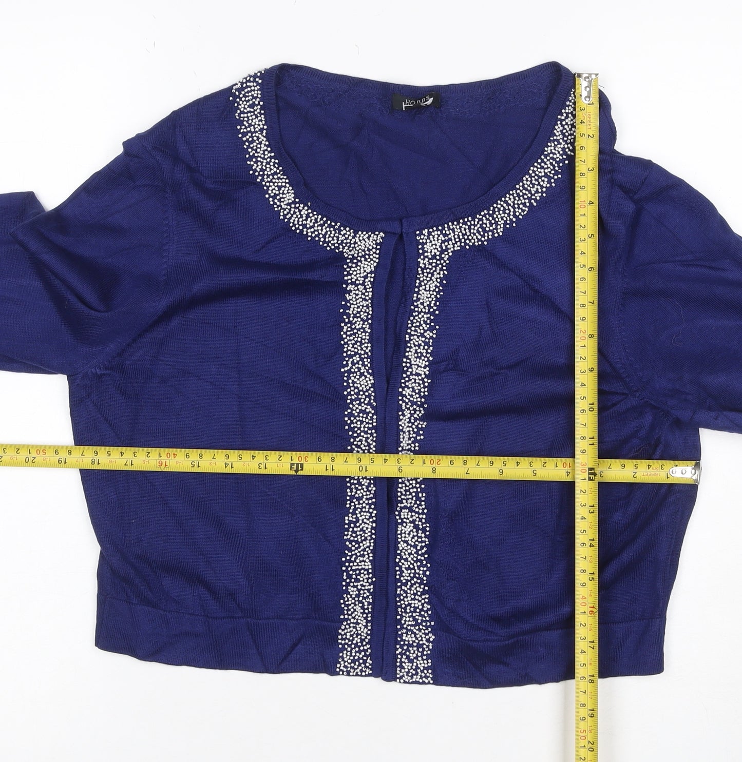 Hobbs Women’s Blue Size 16 Beaded Open Knit Cardigan Long Sleeve