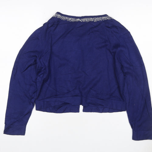 Hobbs Women’s Blue Size 16 Beaded Open Knit Cardigan Long Sleeve
