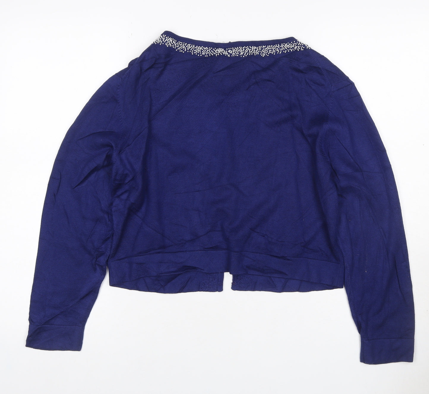 Hobbs Women’s Blue Size 16 Beaded Open Knit Cardigan Long Sleeve