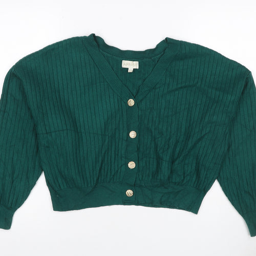 Apricot Women Green UK 8 Rib Knit V-Neck Button Cardigan