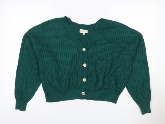 Apricot Women Green UK 8 Rib Knit V-Neck Button Cardigan