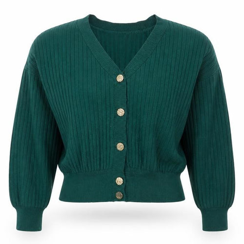 Apricot Women Green UK 8 Rib Knit V-Neck Button Cardigan
