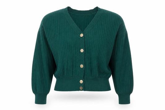 Apricot Women Green UK 8 Rib Knit V-Neck Button Cardigan