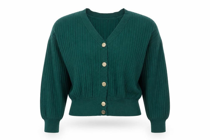 Apricot Women Green UK 8 Rib Knit V-Neck Button Cardigan