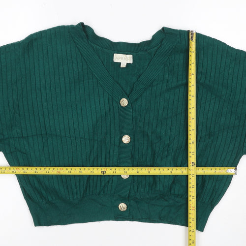 Apricot Women Green UK 8 Rib Knit V-Neck Button Cardigan