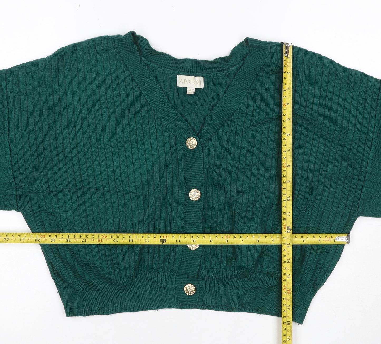 Apricot Women Green UK 8 Rib Knit V-Neck Button Cardigan