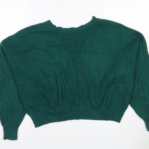 Apricot Women Green UK 8 Rib Knit V-Neck Button Cardigan