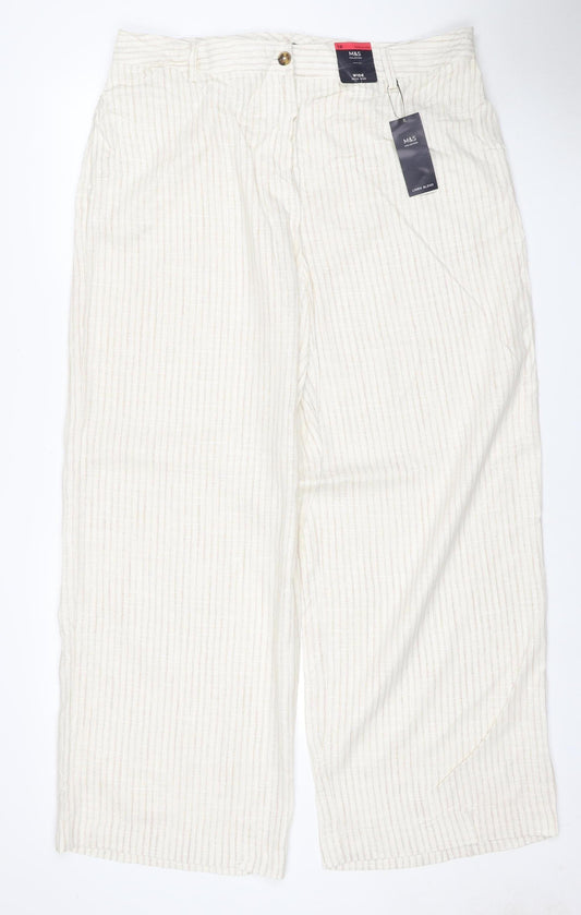 Marks and Spencer Women Ivory Stripe Wide Leg Trousers UK 18 Regular