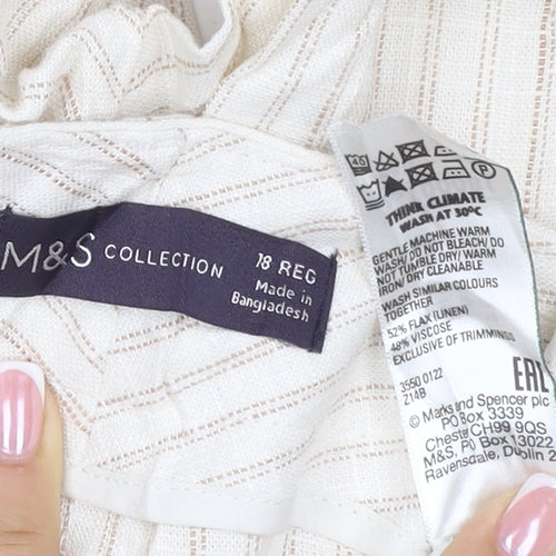 Marks and Spencer Women Ivory Stripe Wide Leg Trousers UK 18 Regular