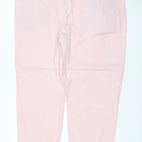 Marks & Spencer Women Pink Striped Cotton Stretch Chino Trousers Size 20