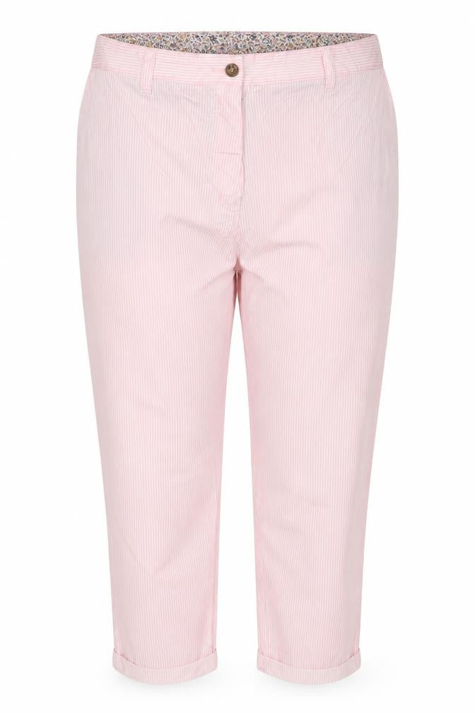 Marks & Spencer Women Pink Striped Cotton Stretch Chino Trousers Size 20