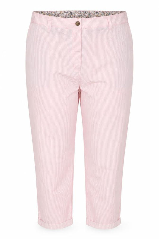 Marks & Spencer Women Pink Striped Cotton Stretch Chino Trousers Size 20