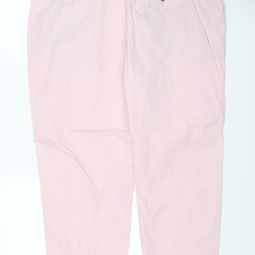 Marks & Spencer Women Pink Striped Cotton Stretch Chino Trousers Size 20