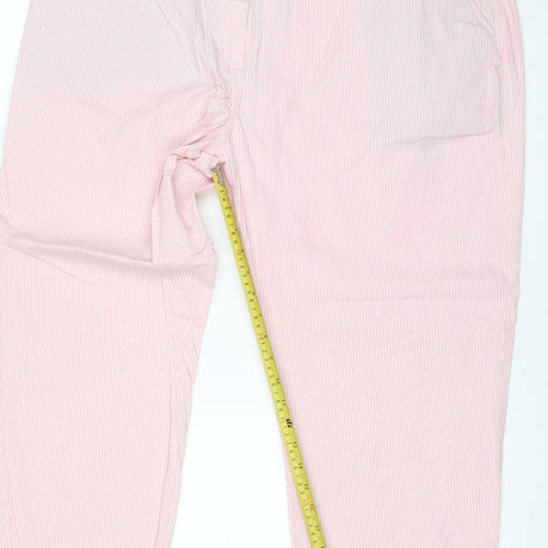 Marks & Spencer Women Pink Striped Cotton Stretch Chino Trousers Size 20