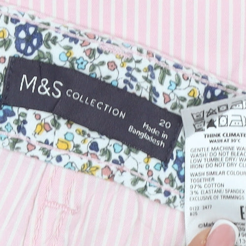 Marks & Spencer Women Pink Striped Cotton Stretch Chino Trousers Size 20
