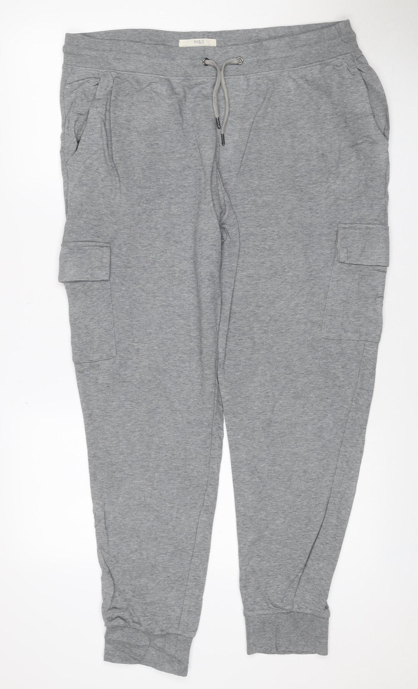Marks and Spencer Men Grey L Cotton Jersey Drawstring Jogger Trousers