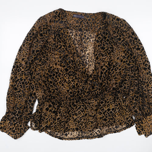 Marks and Spencer Women Brown Leopard Print Wrap Blouse Size 20