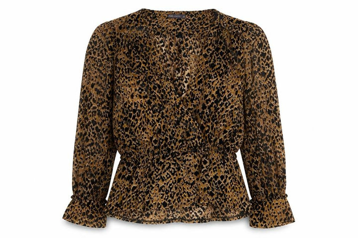 Marks and Spencer Women Brown Leopard Print Wrap Blouse Size 20
