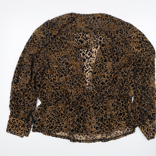 Marks and Spencer Women Brown Leopard Print Wrap Blouse Size 20