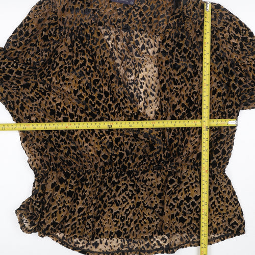 Marks and Spencer Women Brown Leopard Print Wrap Blouse Size 20